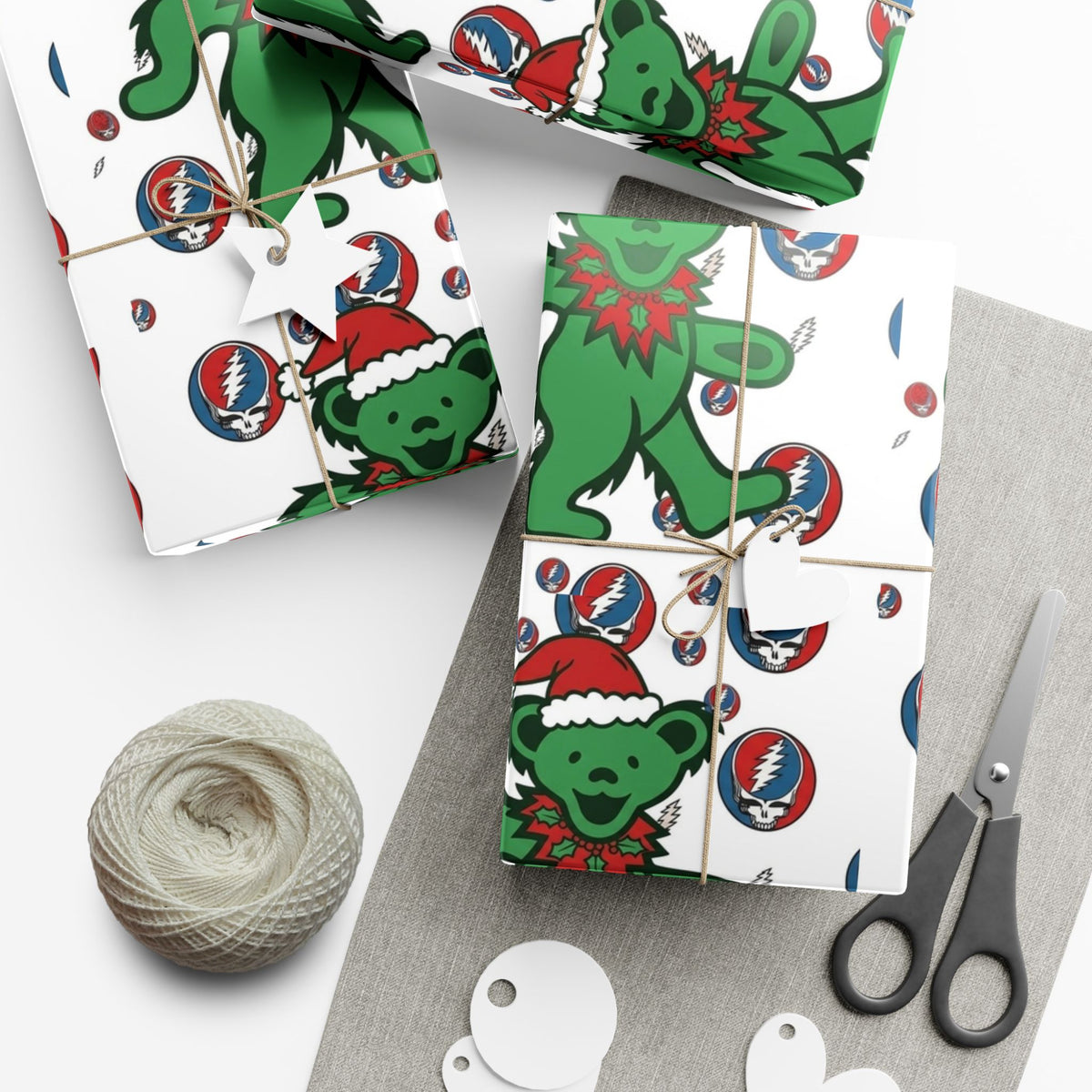 Dancing Bear Santa hat Gift Wrap Paper | Grateful Dead holiday wrapping paper