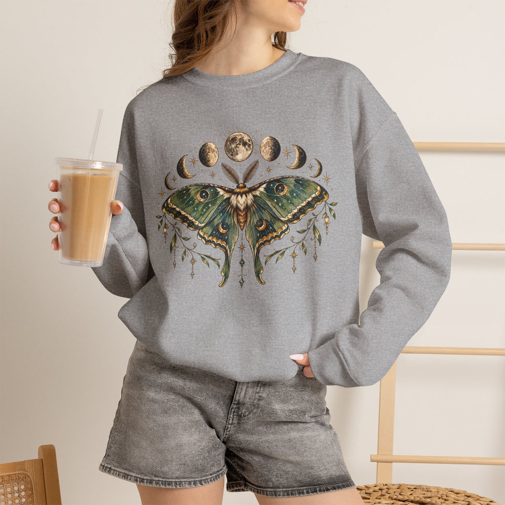 Luna Moth and Moon Phases Sweatshirt | Botanical Moth Illustration