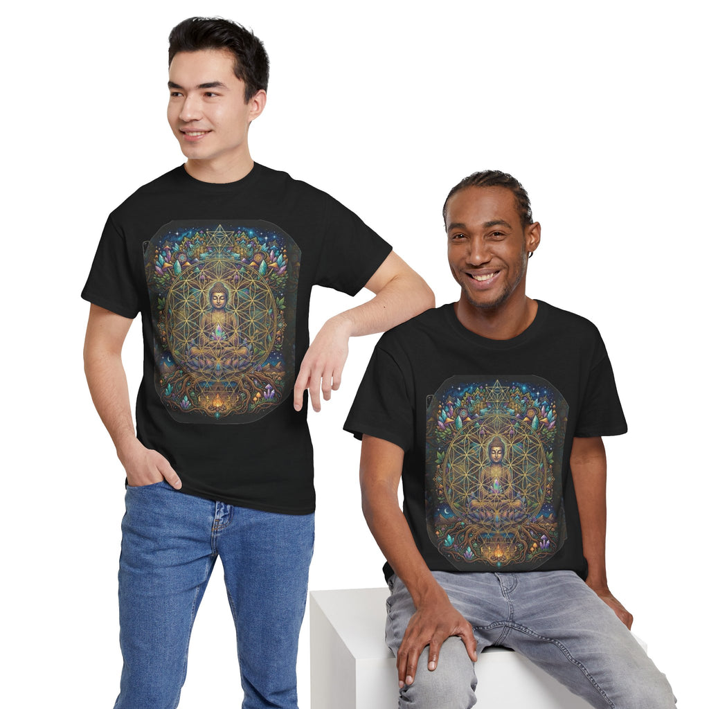 Meditating Buddha with Sacred Geometry Tee | Spiritual, Psychedelic Lotus Design