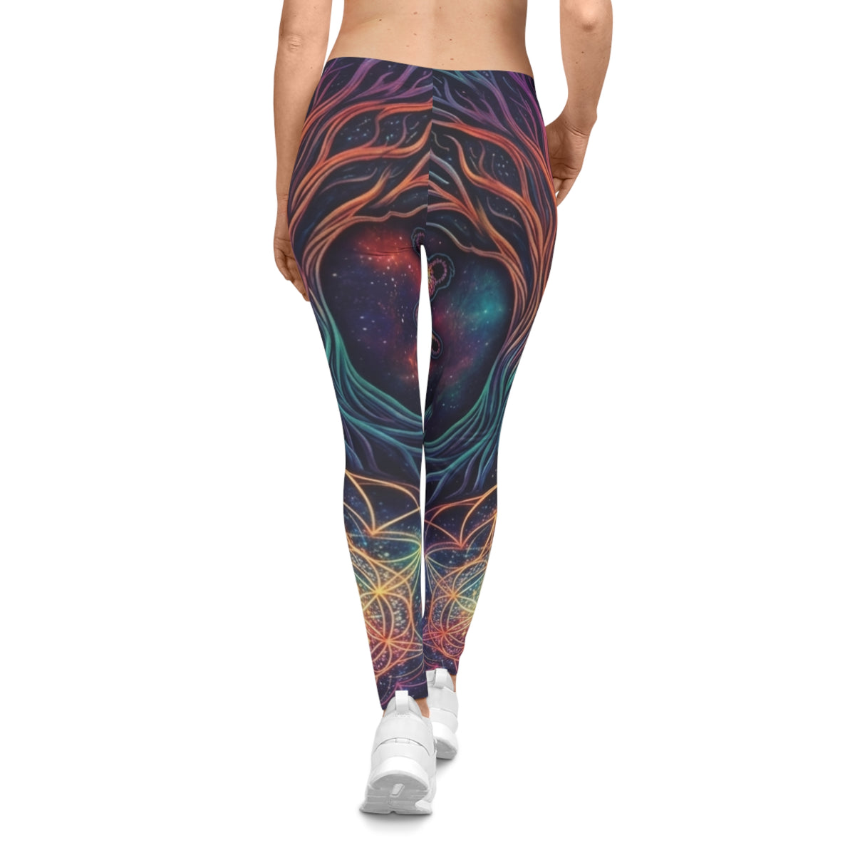 Deadhead Leggings | Earth Tone Sacred Geometry Yoga Pants, Psychedelic Galaxy Seed of Life Festival Wear Boho Leggings
