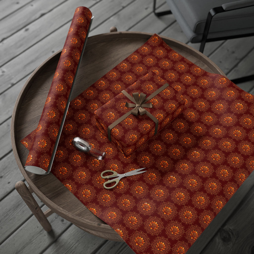 Autumn Floral Mandala Wrapping Papers | Burgundy Lotus Gift Wrap