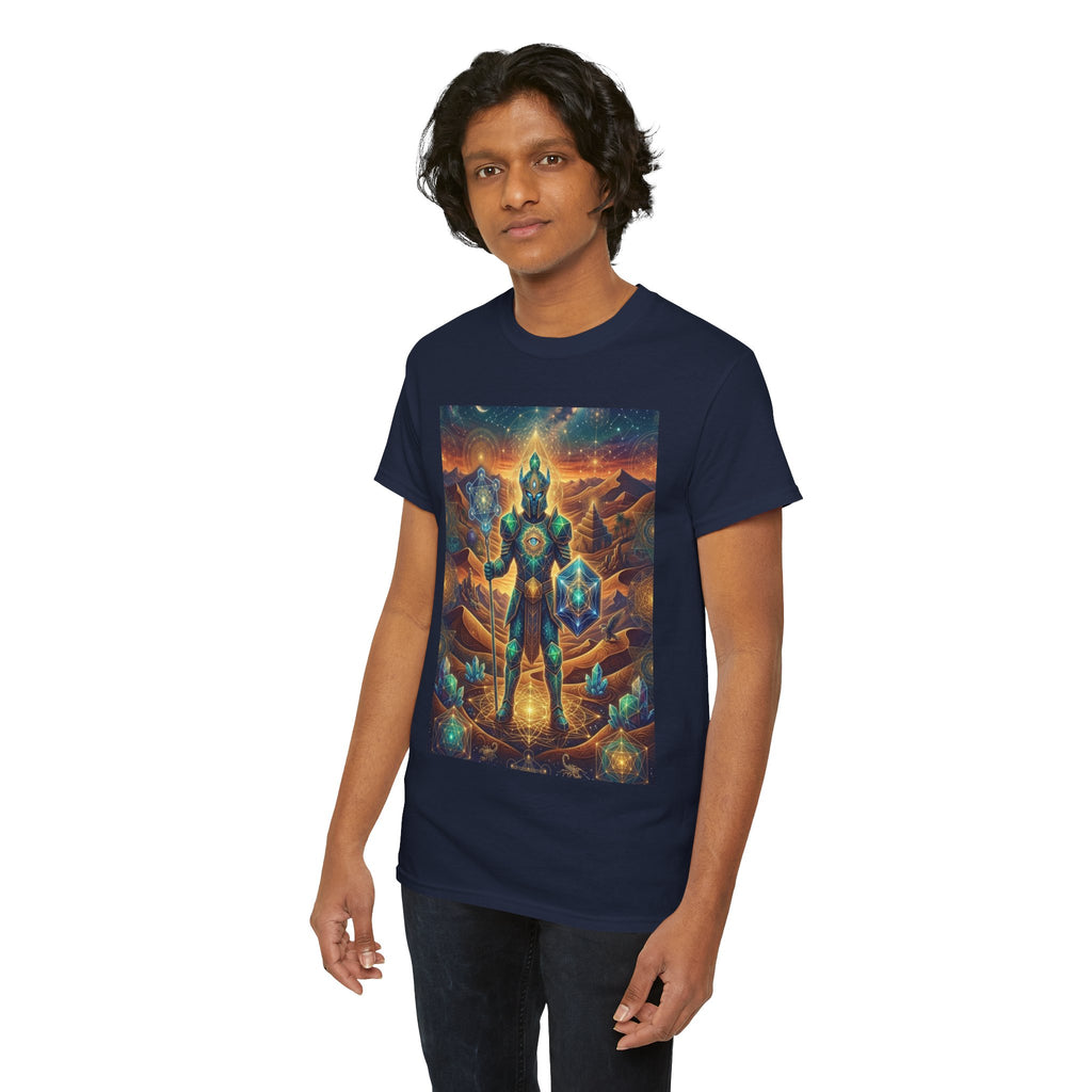 Cosmic Guardian Warrior T-Shirt | Mystic Geometric Armor, Starglow Artwork