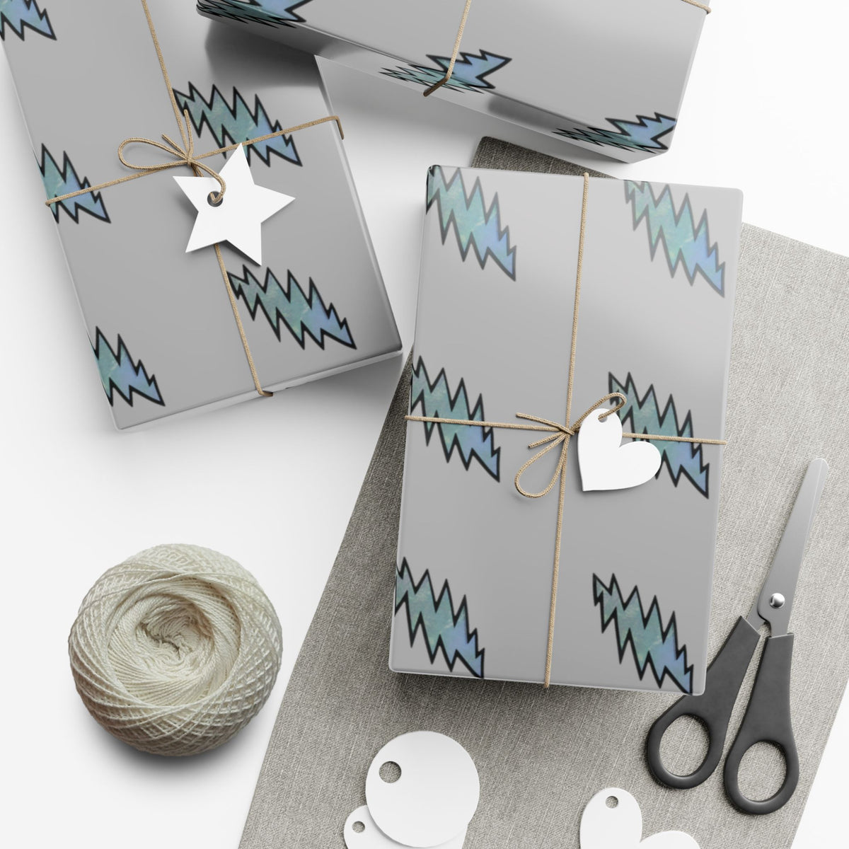 Lightning bolt Deadhead  Pattern Gift Wrap Paper | Grey Holiday Wrapping Paper