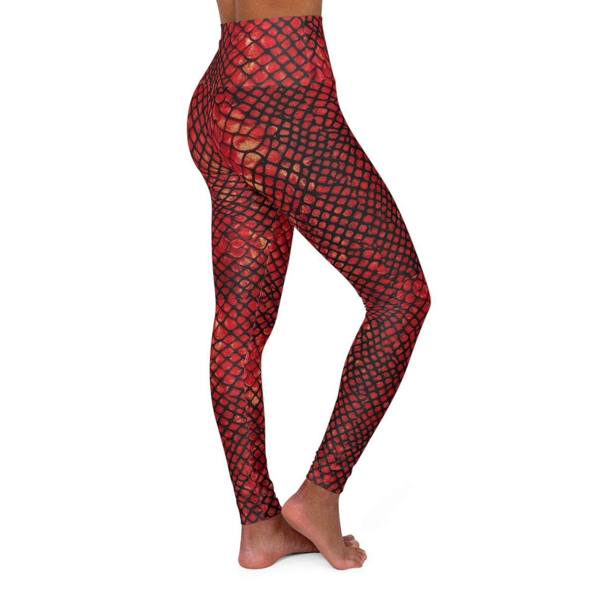 Red Snake Scale Print High Waisted Yoga Leggings, AOP, EDC, Burning Man Festival, Coachella, Halloween, Deadhead, Festival concert goer