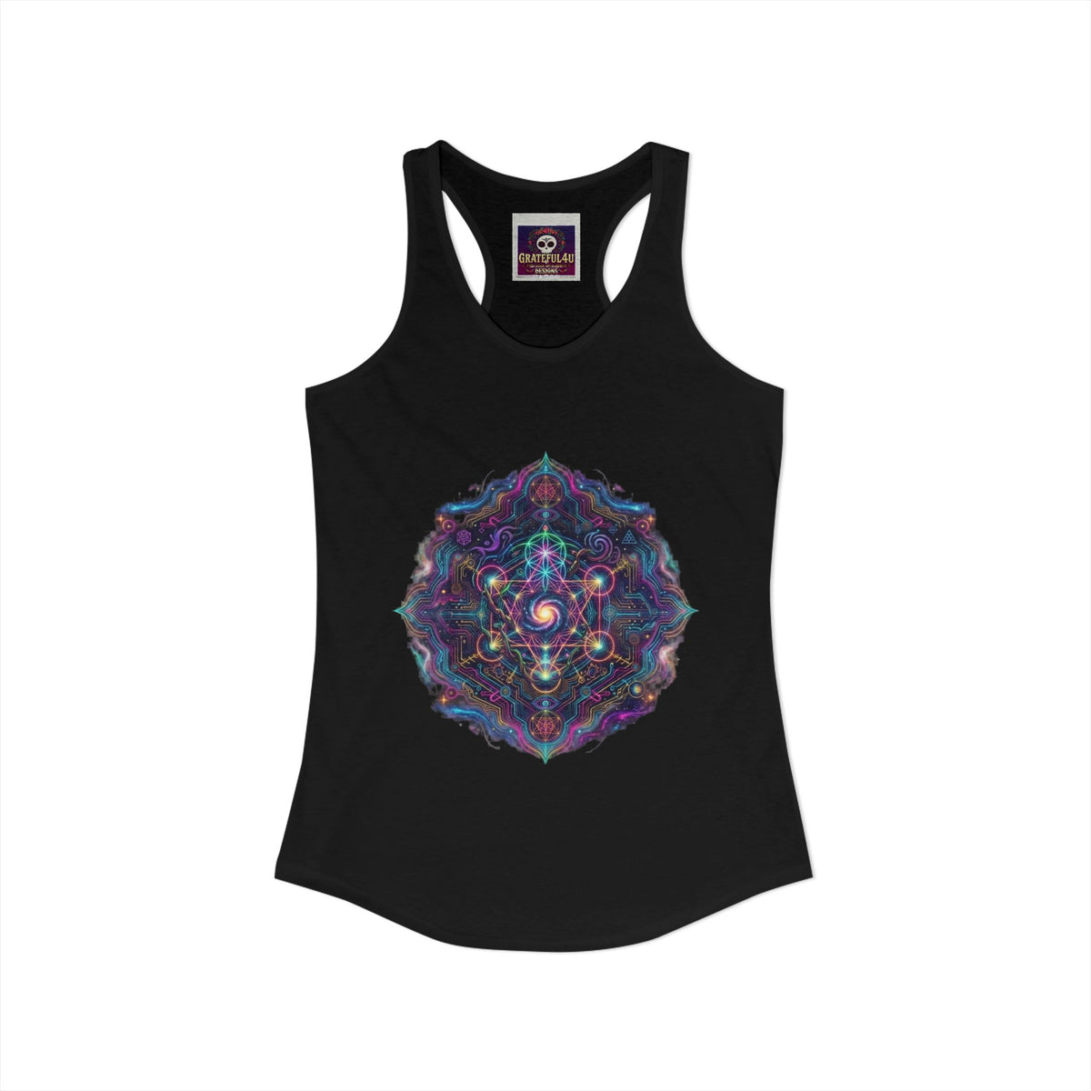 Women's Ideal Racerback Tank, cosmic mandala burning man hippie style
