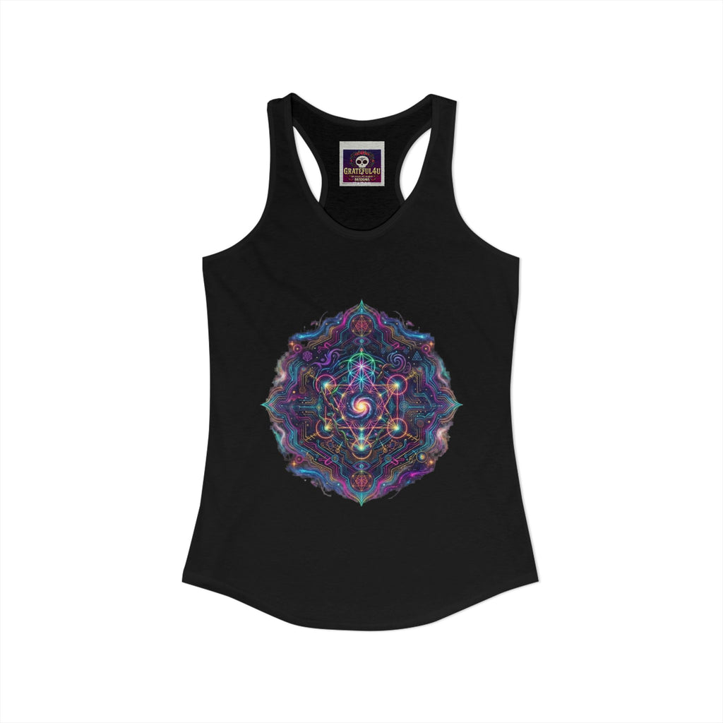 Women's Ideal Racerback Tank, cosmic mandala burning man hippie style