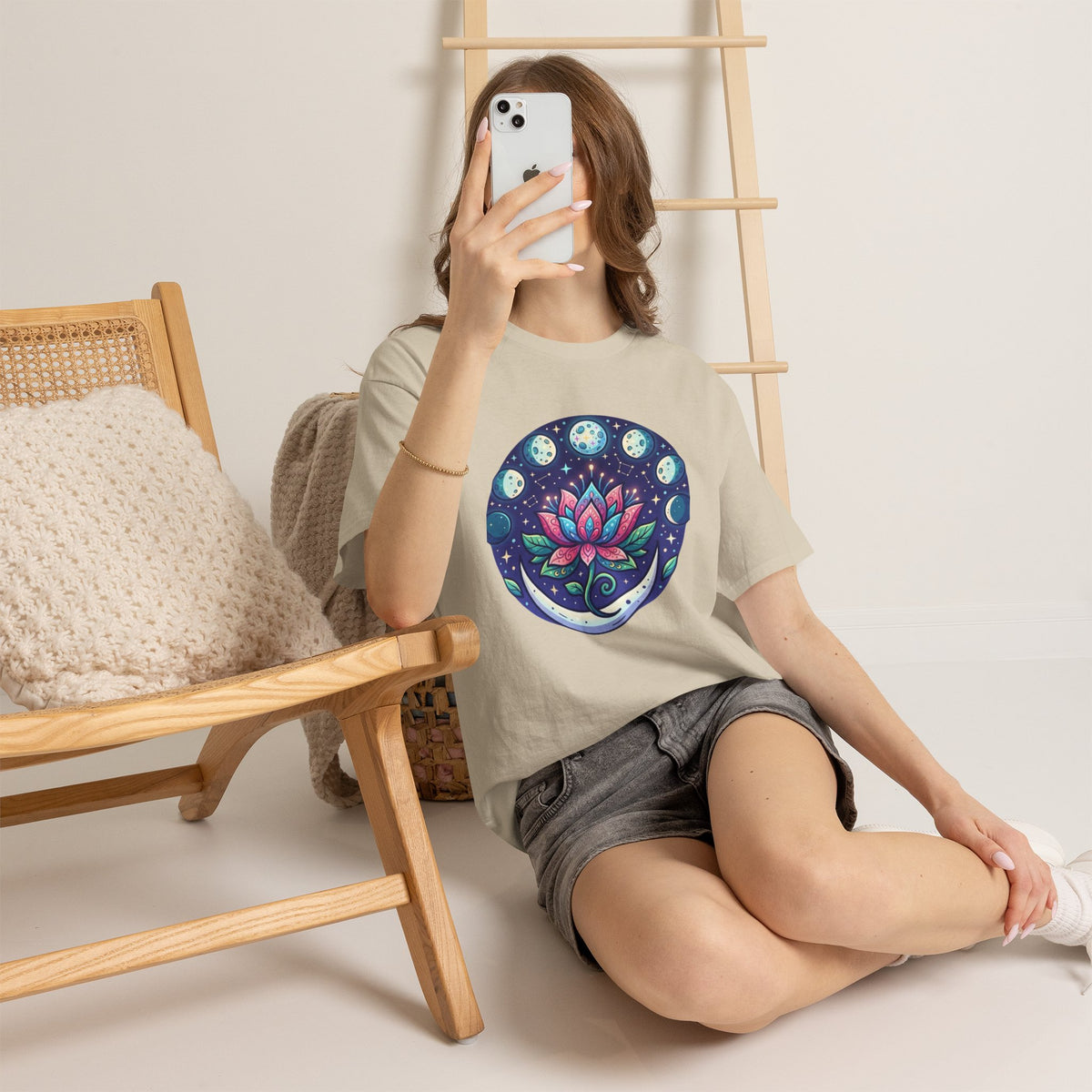 Lotus Moon Phase T-Shirt | Floral Mandala, Celestial Yoga Tee