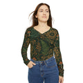 Botanical Geometric Pattern V-neck Long Sleeve Shirt | Mushrooms, Ferns