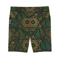 Sacred Geometry Ferns and Mushrooms Shorts | Green Botanical Pattern