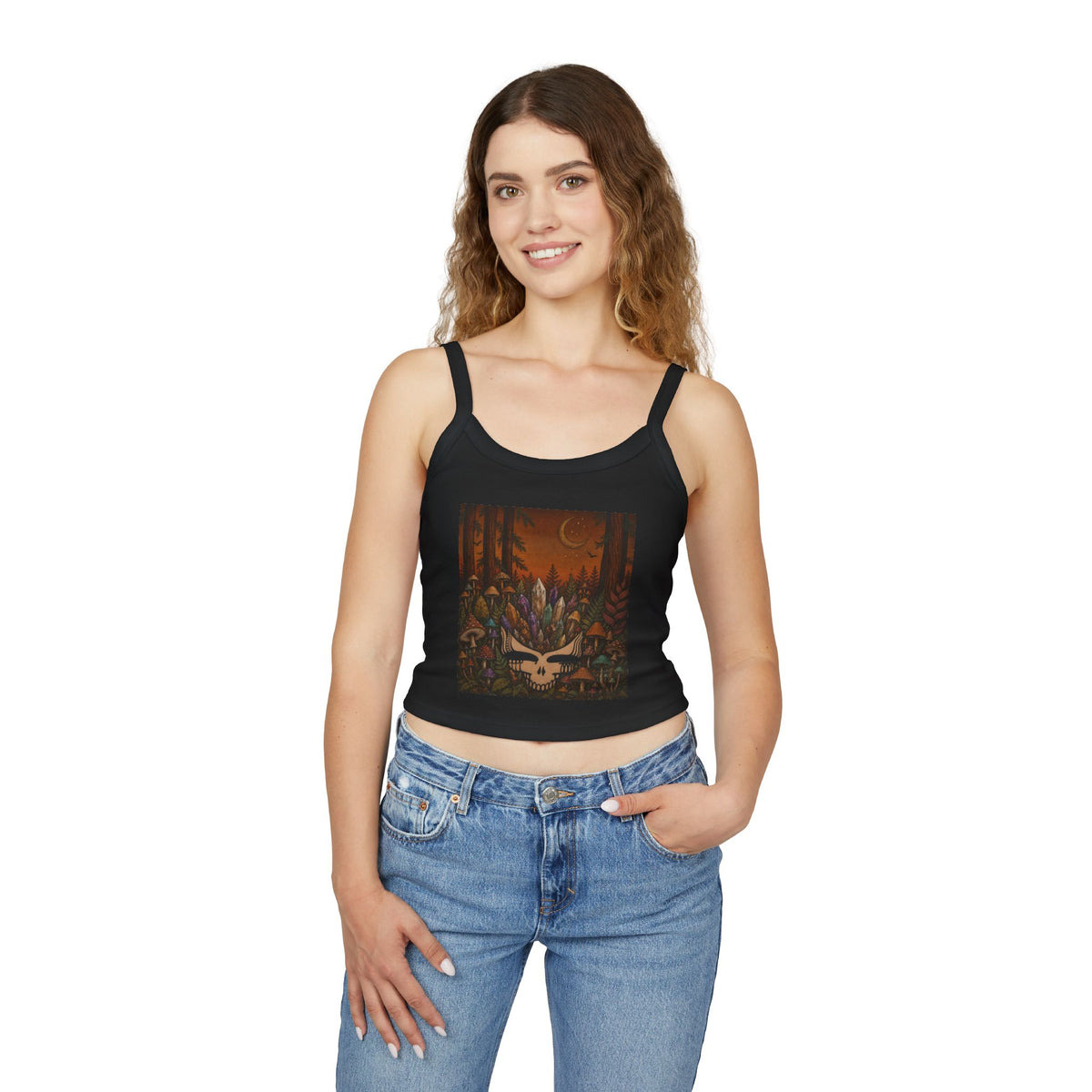 Mystic Forest Skull with Feathers Tank Top | Boho Moon Woodland Design