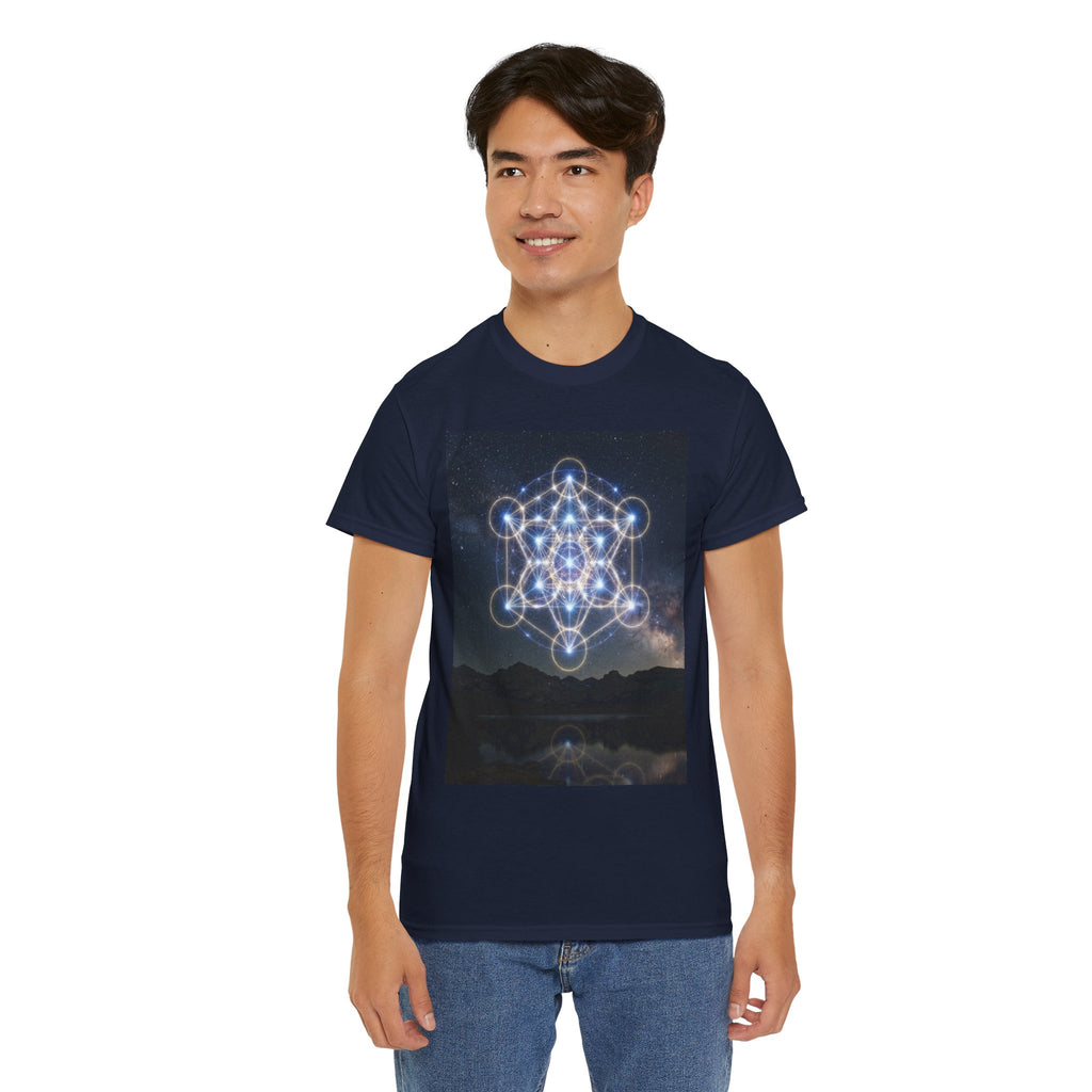 Sacred Geometry Star Pattern T-Shirt | Metatron Cube Night Sky