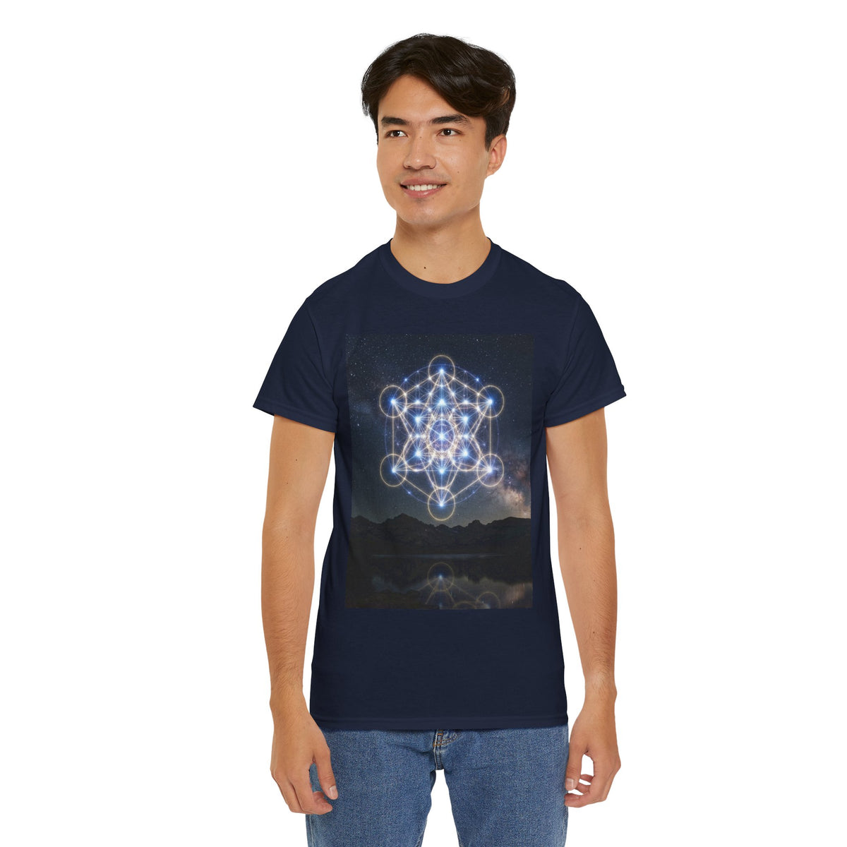 Sacred Geometry Star Pattern T-Shirt | Metatron Cube Night Sky