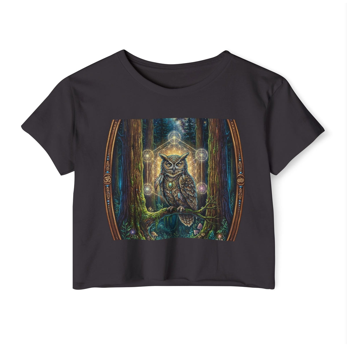Mystical Owl Forest Crop Top | Psychedelic Woodland Art, Spiritual