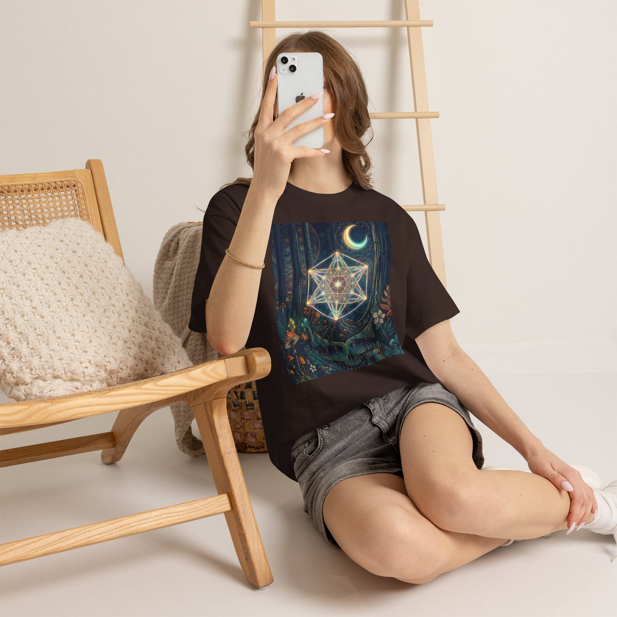 Sacred Geometry Star with Moon T-Shirt | Mystic Skull Forest Design, deadhead gift