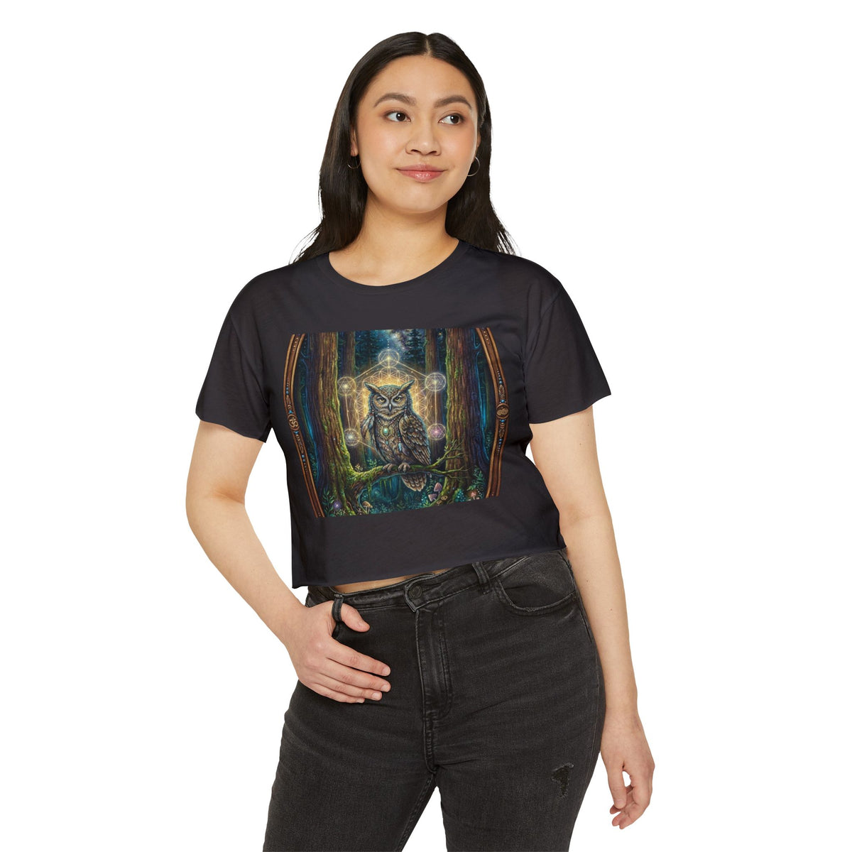 Mystical Owl Forest Crop Top | Psychedelic Woodland Art, Spiritual