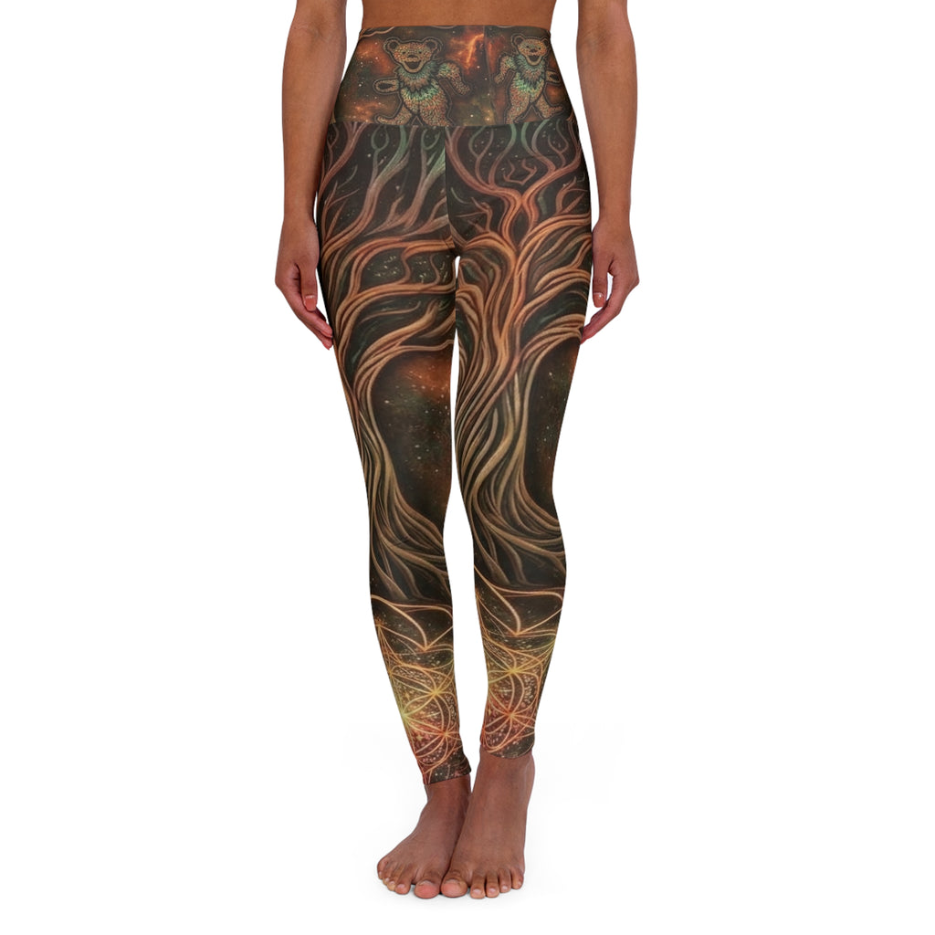 Mystic Tree Roots Leggings | High Waisted Yoga Leggings Deadhead Boho Style, Earthy Sacred Geometry Festival Pants