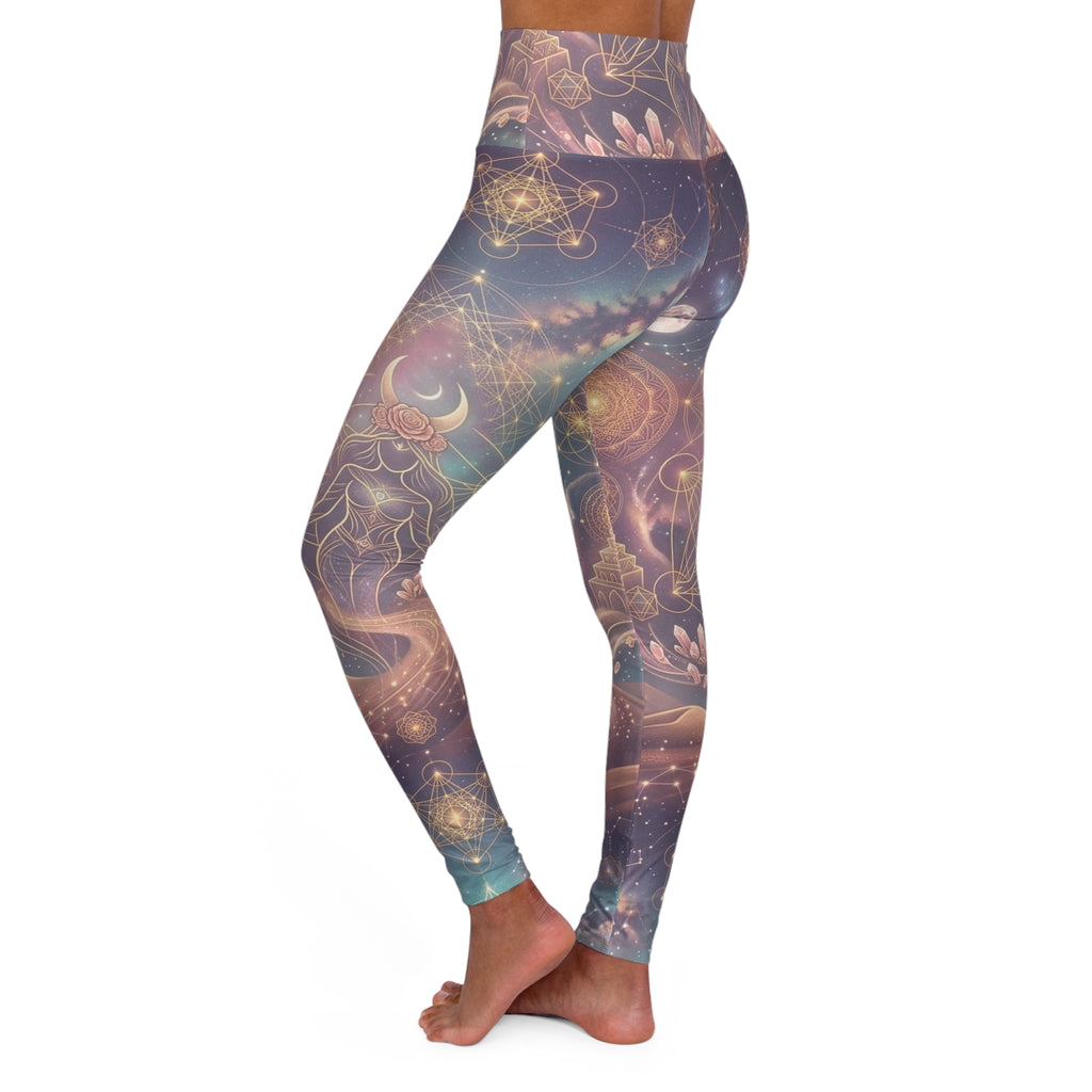 Celestial Moon & Galaxy Leggings High Waist Yoga Leggings | Space Mystic Pattern
