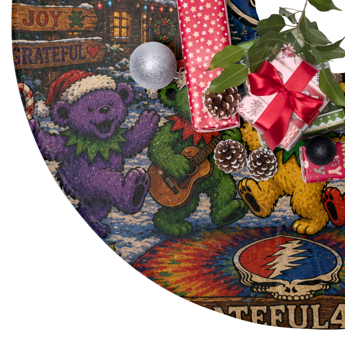 Dancing Bears Holiday Grateful Dead Christmas Tree Skirt | Psychedelic Vintage Van