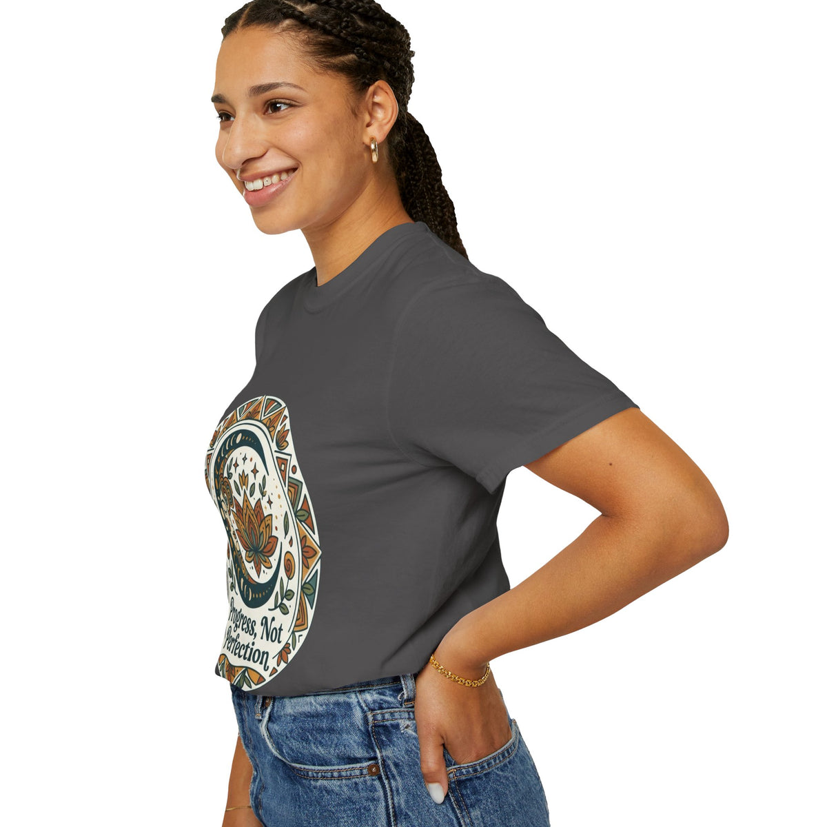 Progress Not Perfection T-shirt | Boho Lotus Mandala
