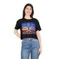 Sacred Geometry Figure Crop Tee | Spiritual Sunset Meditation