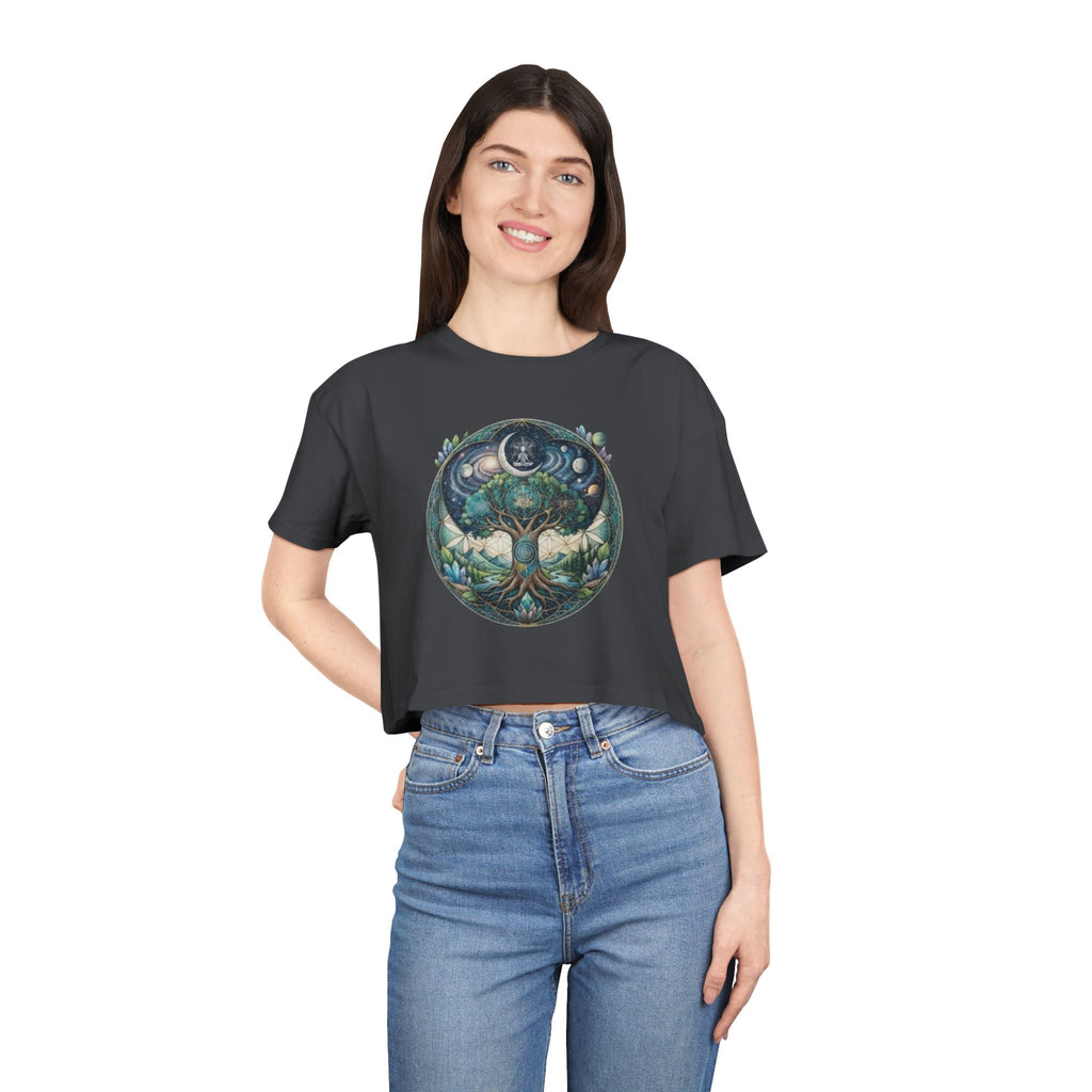 Moon Phases Tree of Life Crop Tee | Celestial Botanical Shirt