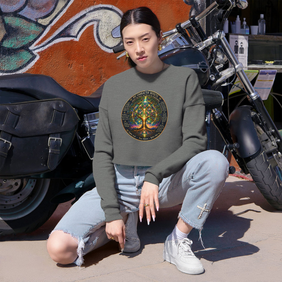 NA Recovery Tree of Life Cropped Sweatshirt | Spiritual Mandala Chakra Symbol Crop Hoodie, Boho Twelve Step Recovery Gift