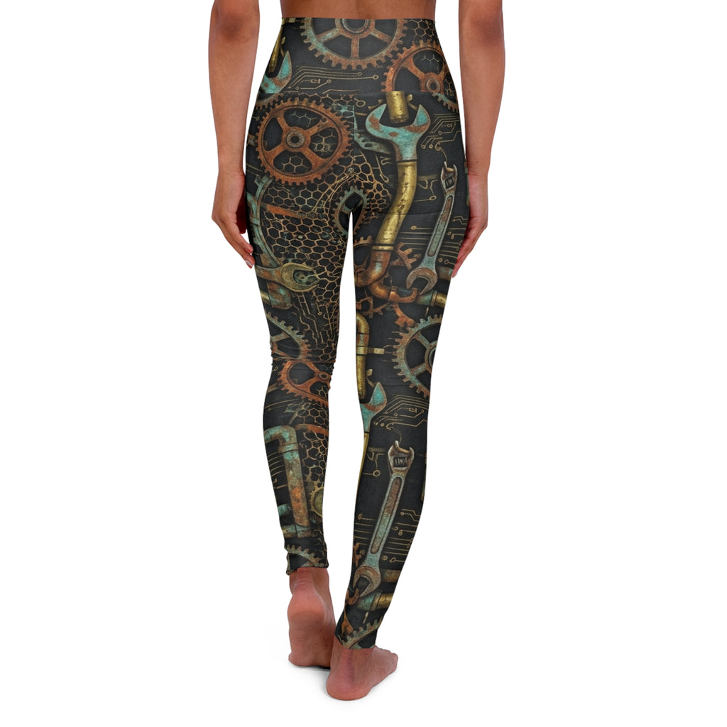 Steampunk Gear Wrench Pattern Leggings High Waisted Yoga Leggings