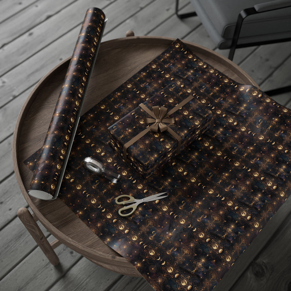 Gold Geometric Orb Pattern Wrapping Paper | Celestial Abstract Gift Wrap