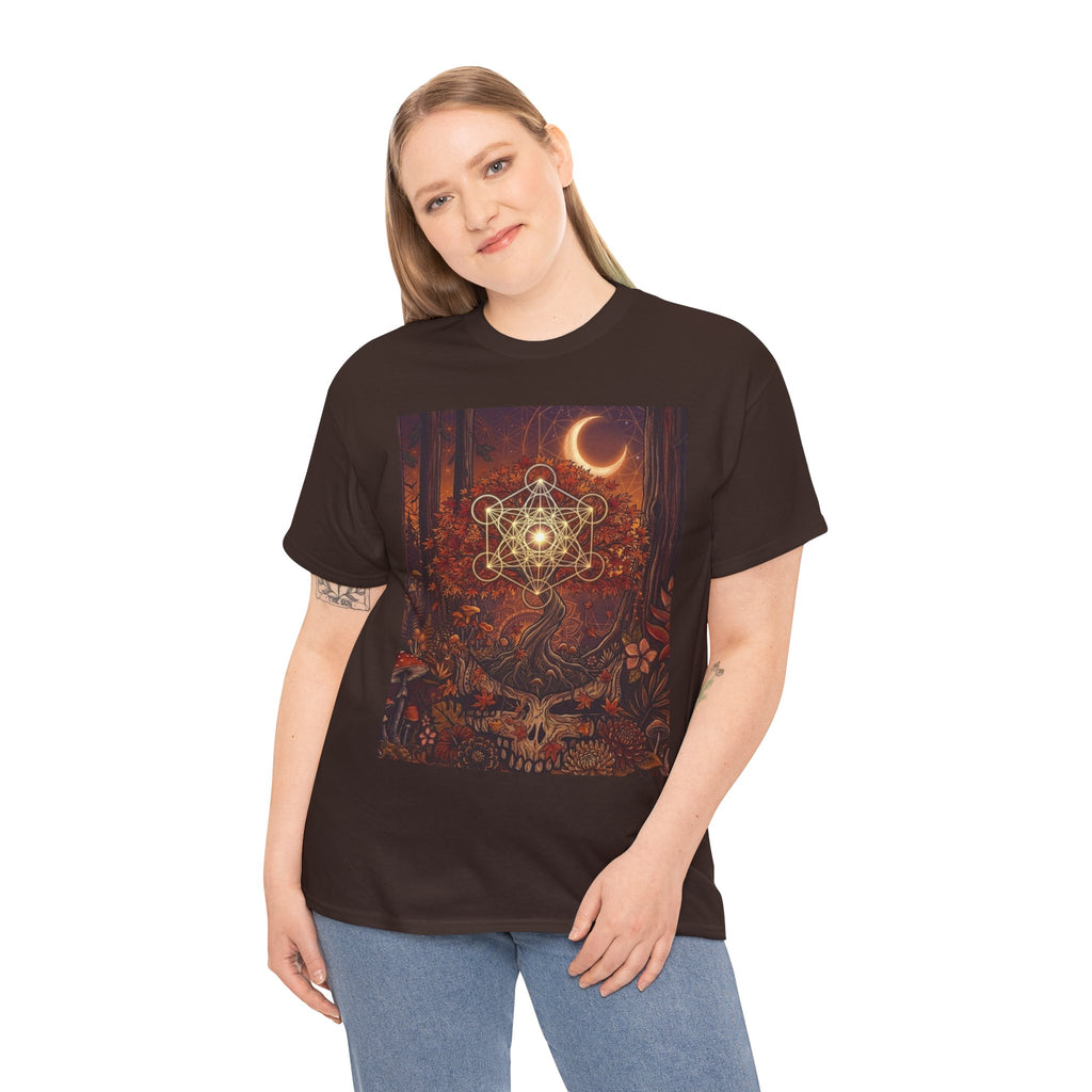 Metatron's Cube Crescent Moon T-Shirt | Mystic Forest Skull Design, Deadhead gift