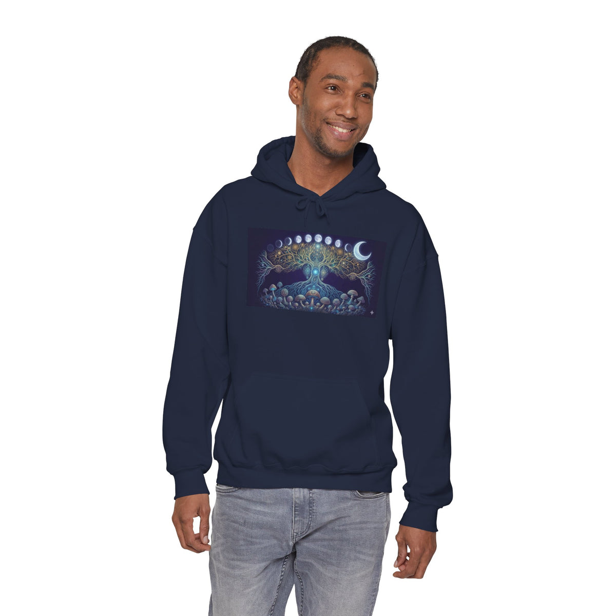 Celestial Tree of Life Hoodie | Moon Phases, Mystic Forest Illustration, Burning Man Apparel