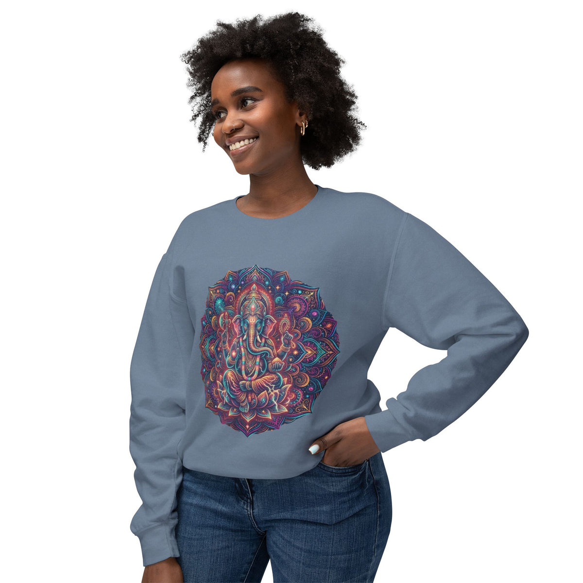 Colorful Ganesha Mandala Sweatshirt | Hindu Elephant Deity Spiritual Crewneck