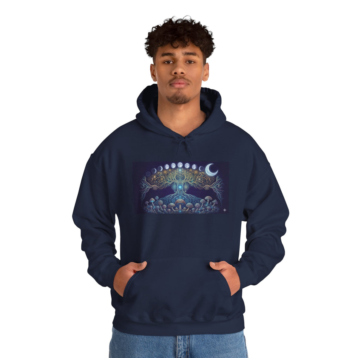 Celestial Tree of Life Hoodie | Moon Phases, Mystic Forest Illustration, Burning Man Apparel