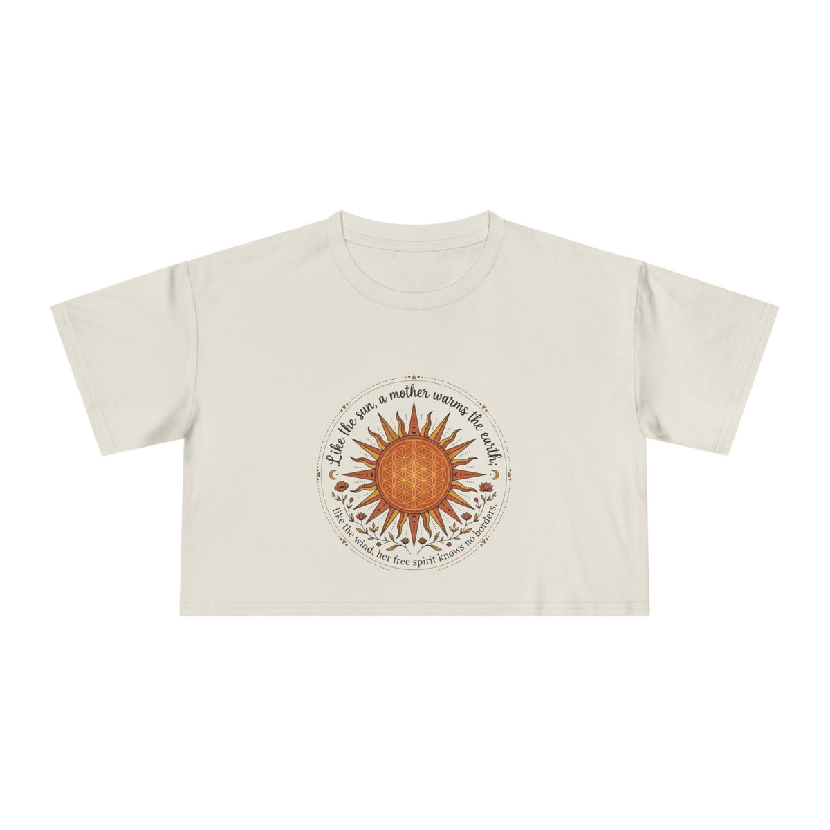 Boho Sun Illustration Crop Tee | Radiant Sunflower Graphic Top