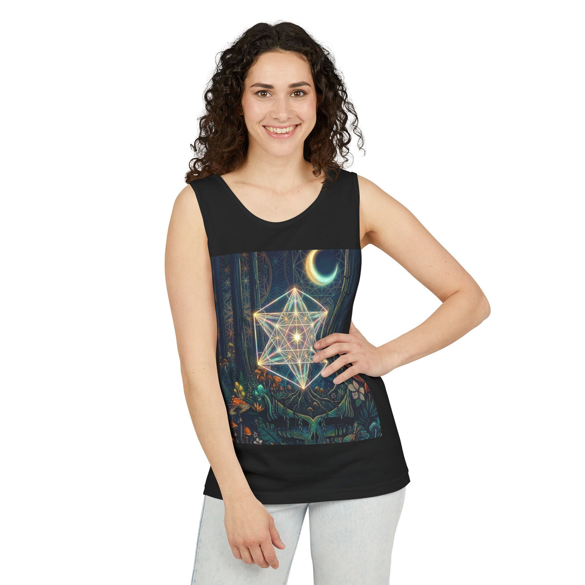 Sacred Geometry Star Metatron Design Tank Top | Moonlit Forest Pattern