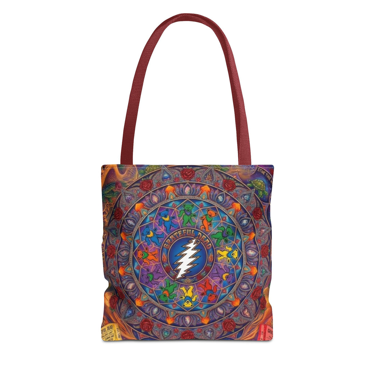 Psychedelic Mandala with Lightning Skull Tote Bag | Colorful Grateful Dead Art