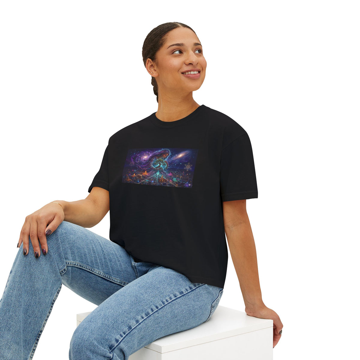 Cosmic Divine Feminine Galaxy Tee | Space  Nebula Shirt, Burning Man Apparel