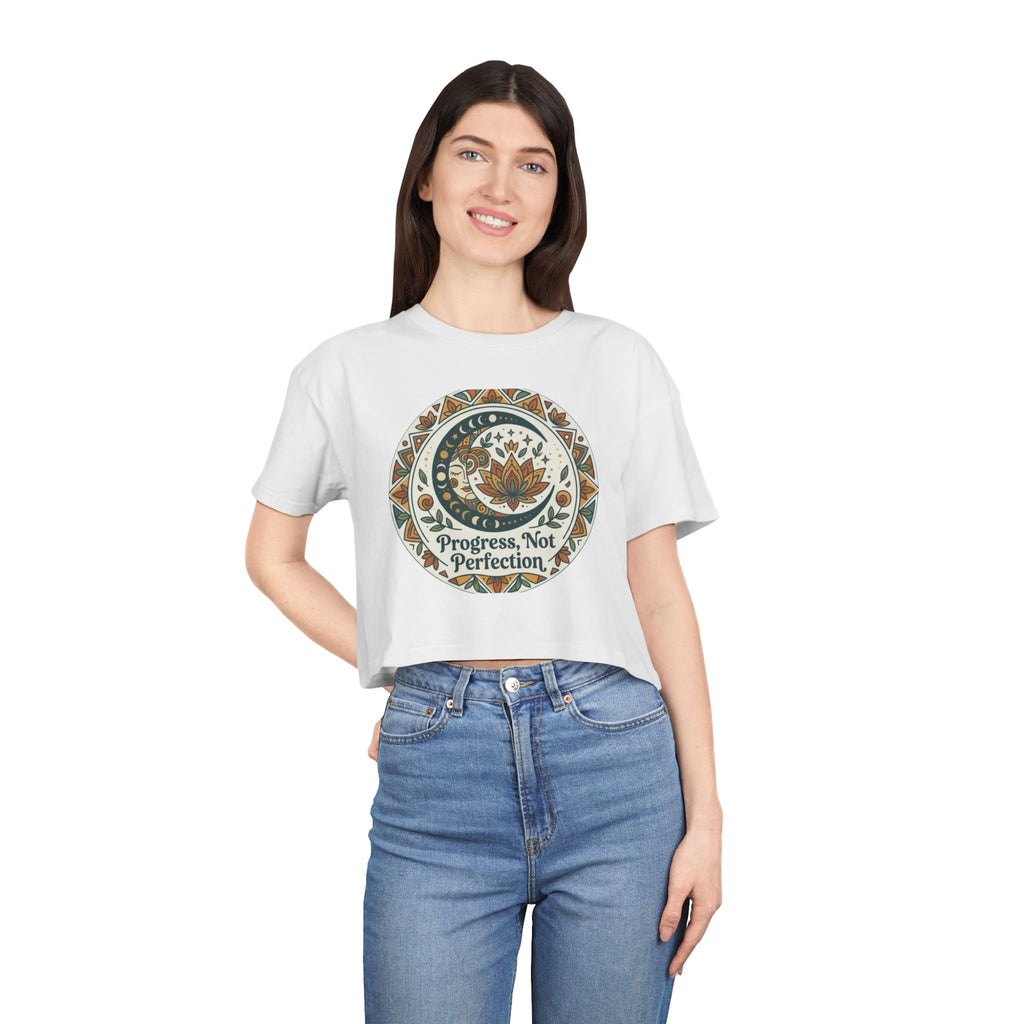Progress Not Perfection Floral Mandala Crop Tee