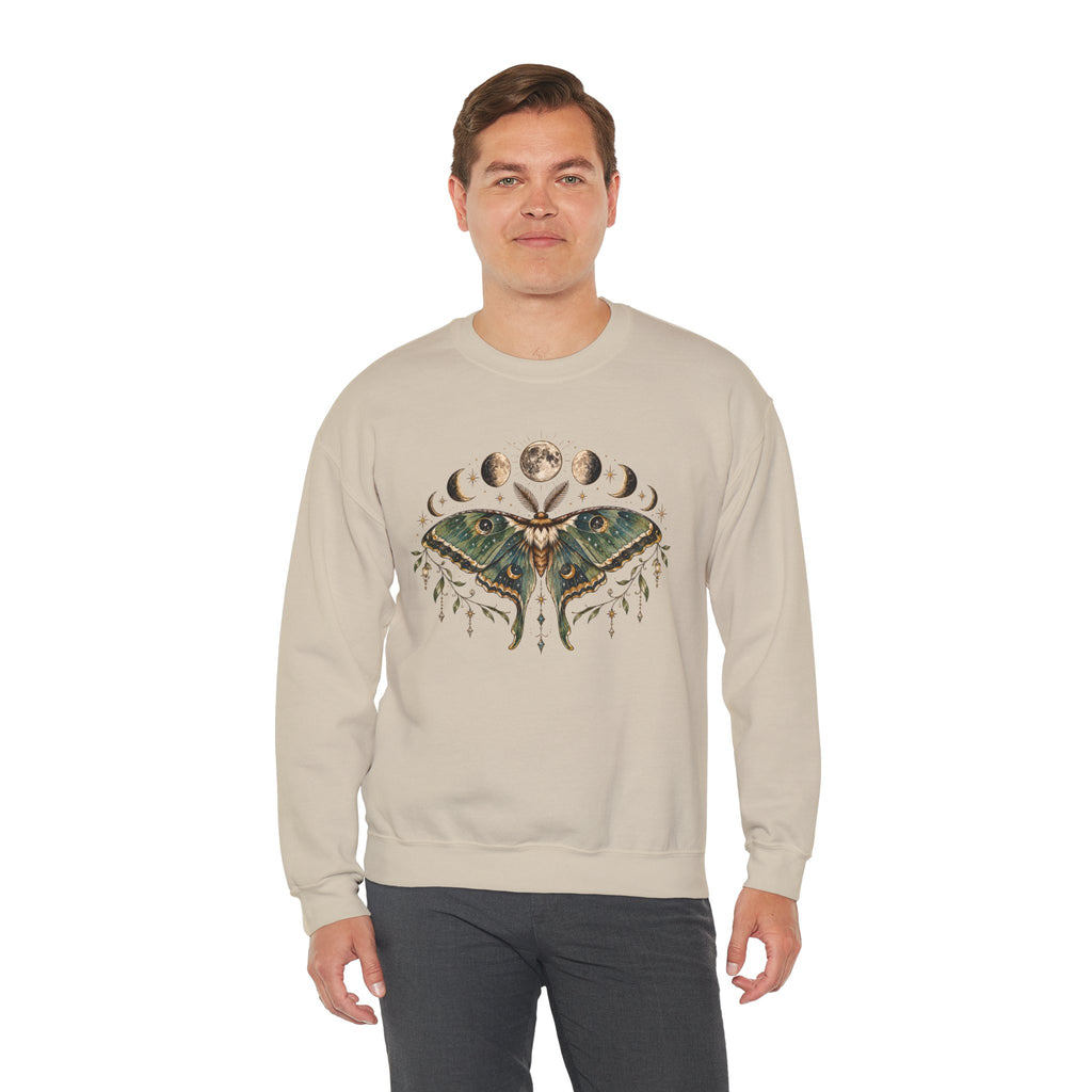 Luna Moth and Moon Phases Sweatshirt | Botanical Moth Illustration