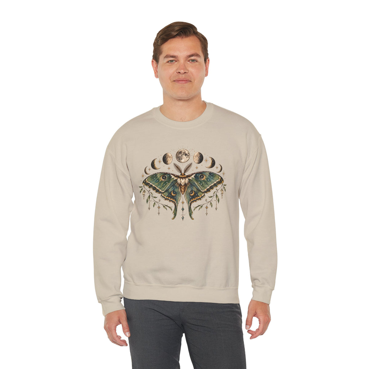 Luna Moth and Moon Phases Sweatshirt | Botanical Moth Illustration