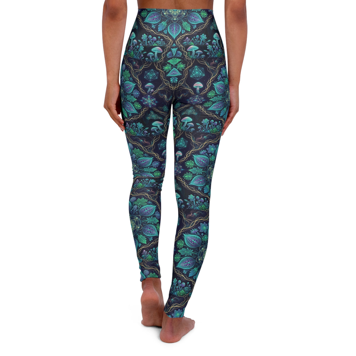 Festival apparel Teal Floral Vine Pattern Leggings High Waisted Yoga Leggings | Mystic Botanical Print