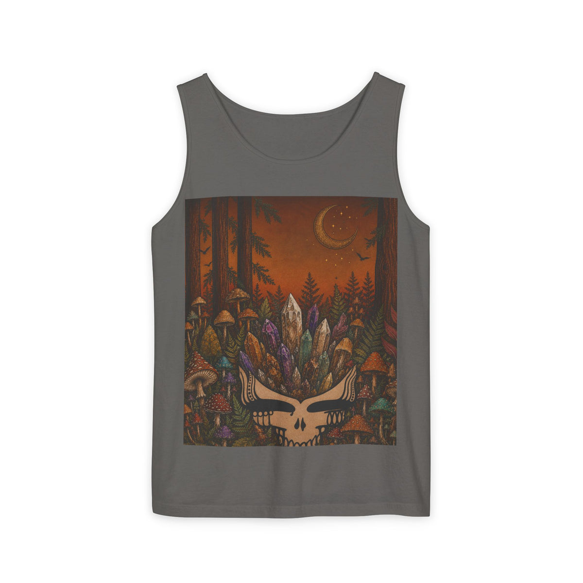 Mushroom Forest Skull tank top | Crystal Cluster Night Woodland