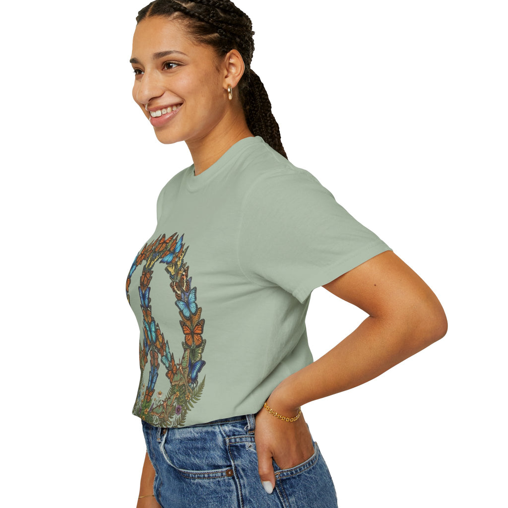 Butterfly Peace Sign T-Shirt | Floral Peace Symbol Tee
