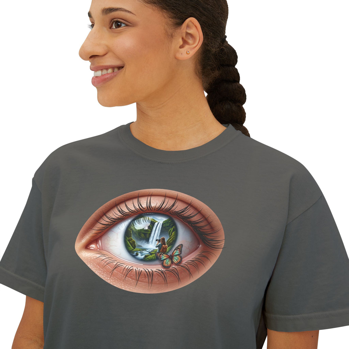 Surreal Eye Illustration Tee | Window Reflection, Tiny Figure, Psychedelic Art