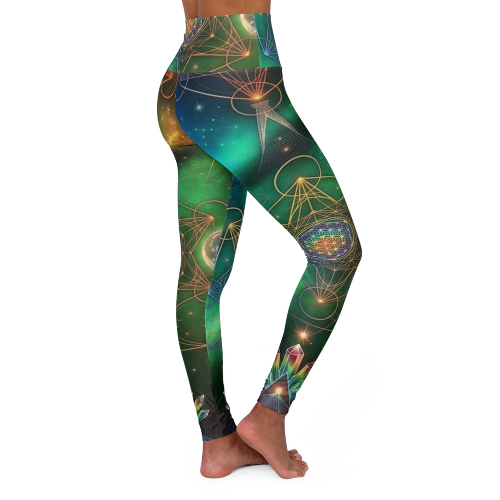 Cosmic Mandala Leggings High Waisted Yoga Leggings | Galaxy Green Blue Astral