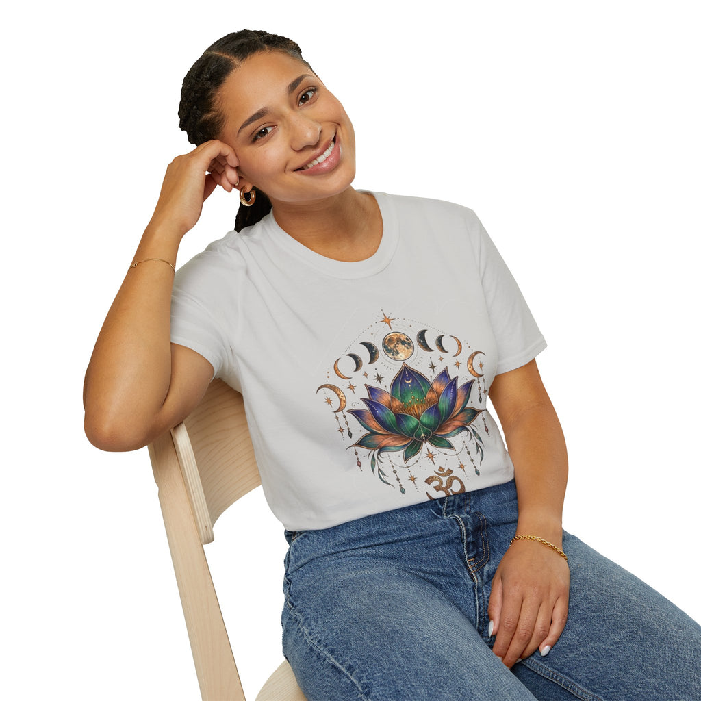 Lotus Moon Phases Om Symbol T-Shirt | Chakra Yoga Spiritual Tee