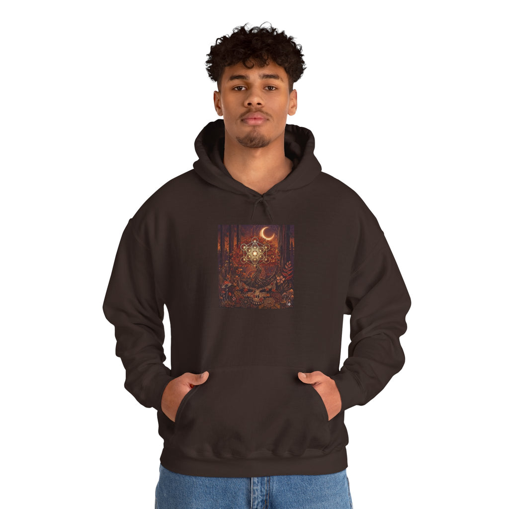 Mystical Moon Forest scene Hoodie | Crescent Moon Owl Night Illustration, deadhead gift