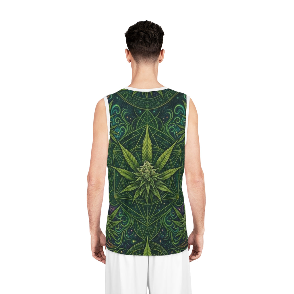 Marijuana Leaf Mandala Basketball Jersey | Psychedelic Cannabis AOP