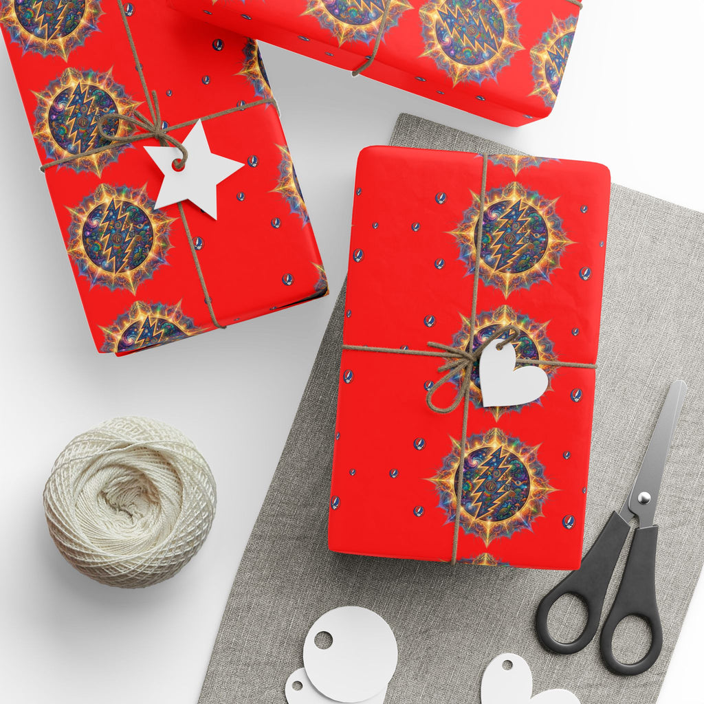 Deadhead Stars Wrapping Paper | Red Holiday Roll, grateful dead inspired
