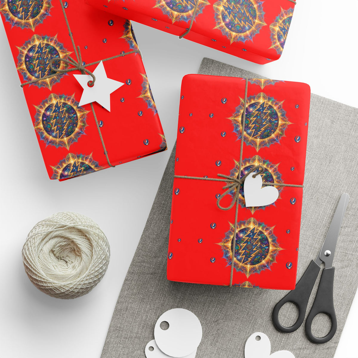 Deadhead Stars Wrapping Paper | Red Holiday Roll, grateful dead inspired