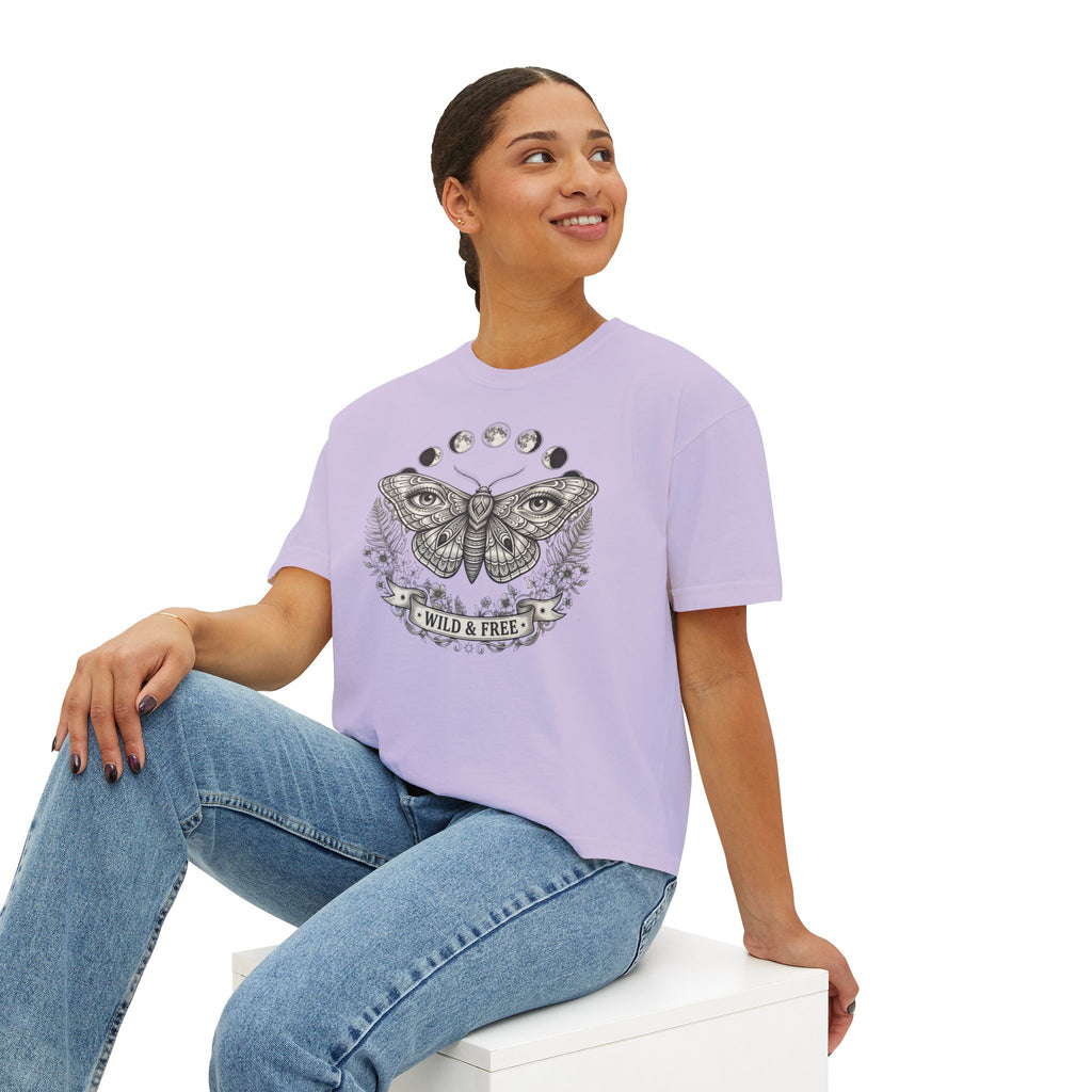 Moth with Moon Phases Tee | Wild & Free Boxy Tee